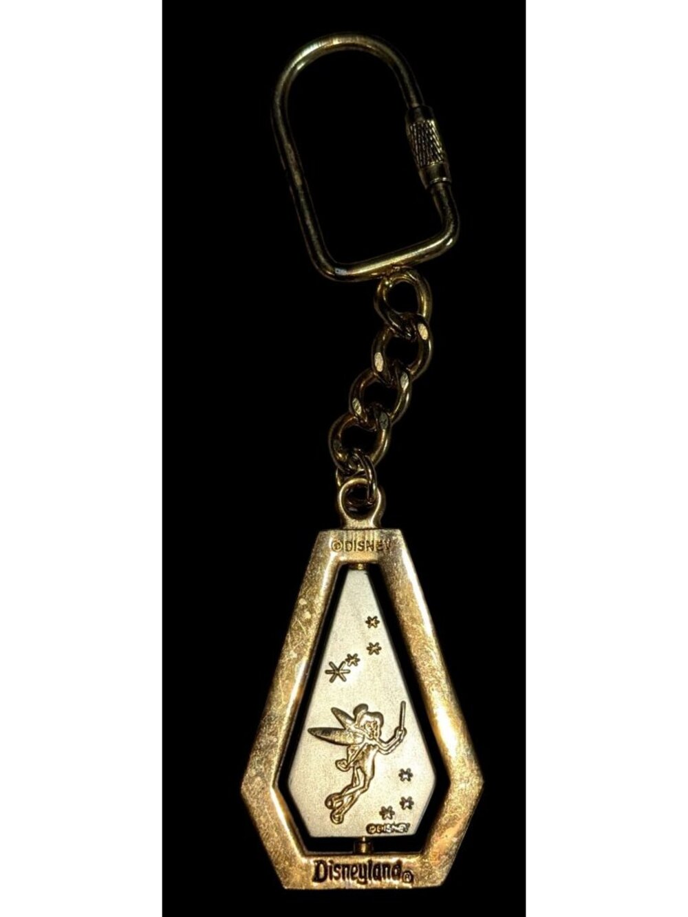 Y2K Disney Disneyland Tinker Bell Spinning Castle Gold Tone Keychain